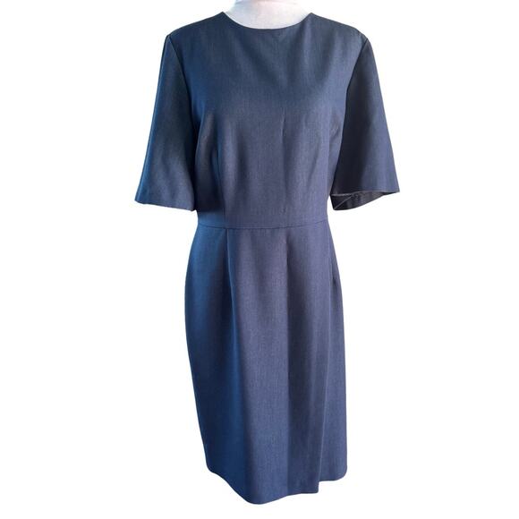 Alex Marie Denim Blue Statement Sleeve Faux Wrap Dress 12 EUC - Picture 1 of 7